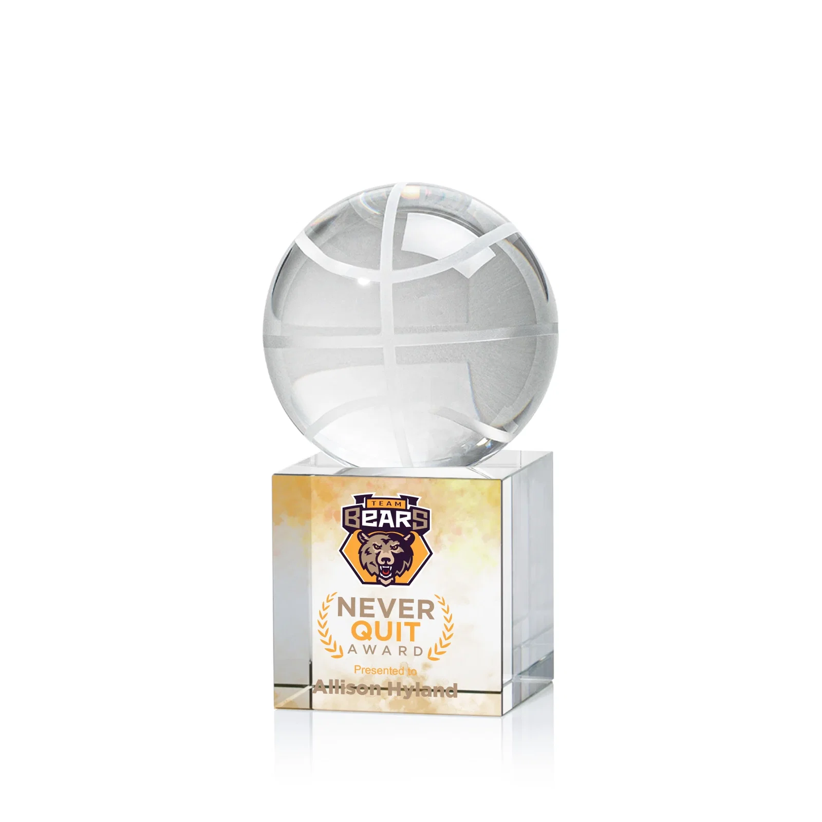 Custom Optical Crystal Basketball Award for team milestone celebrations