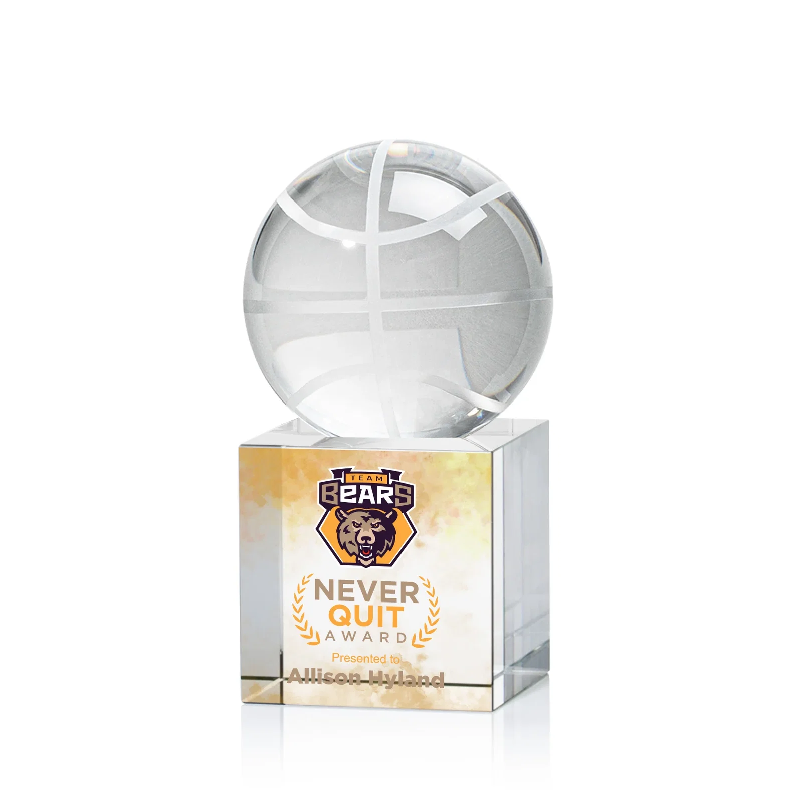 Custom Optical Crystal Basketball Award for donor appreciation