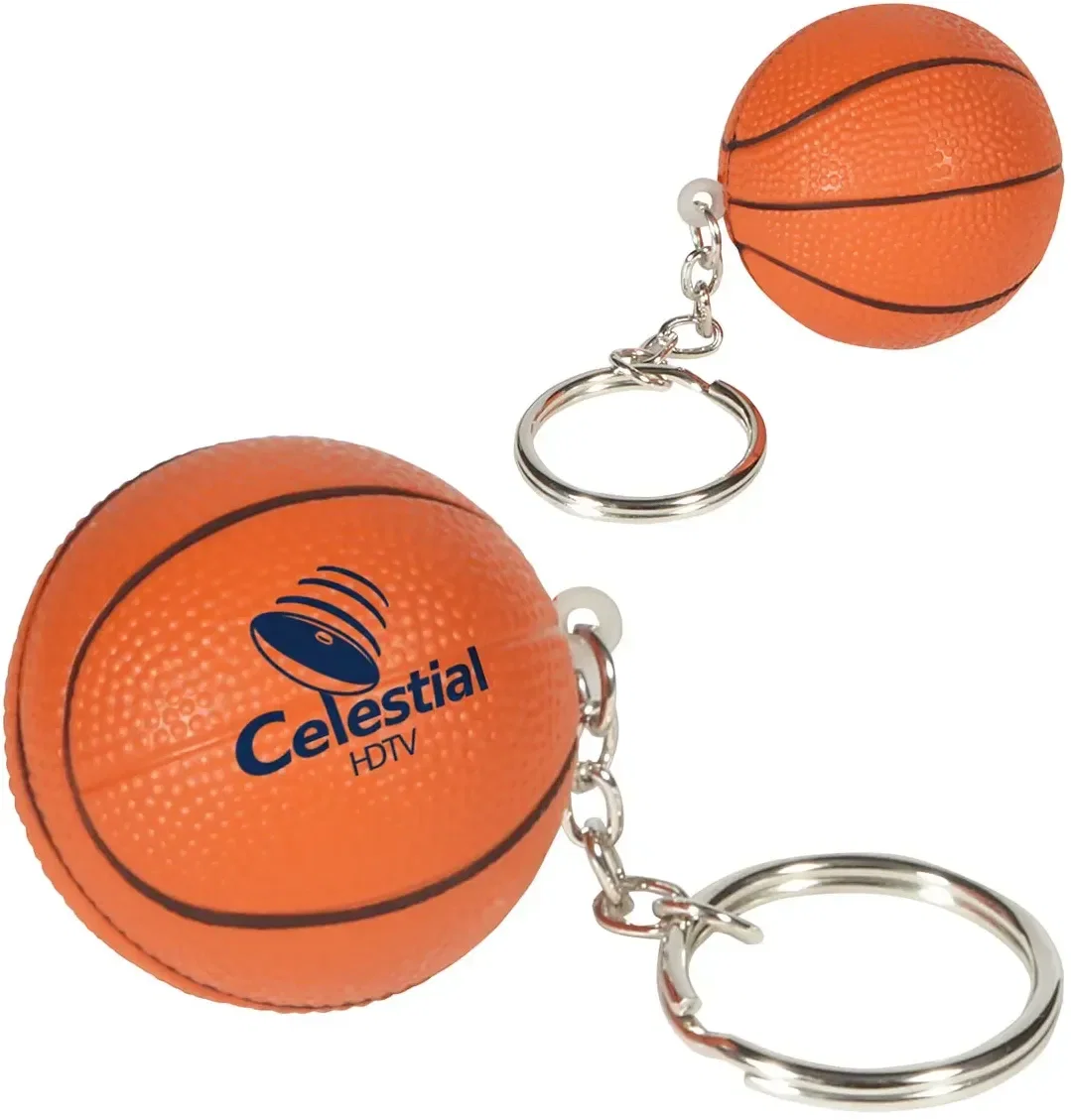 Basketball Stress Reliever Key Chain, a branded mini-basketball squeeze toy keyring for custom logo teams