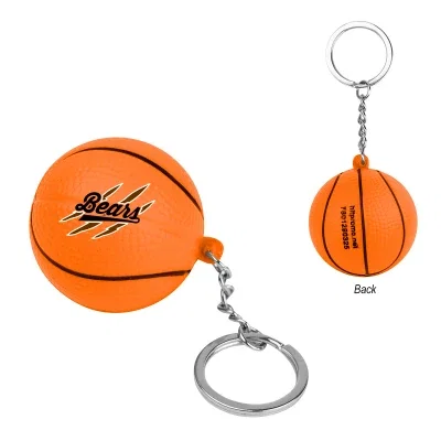 Orange foam basketball stress reliever attached to a split key ring