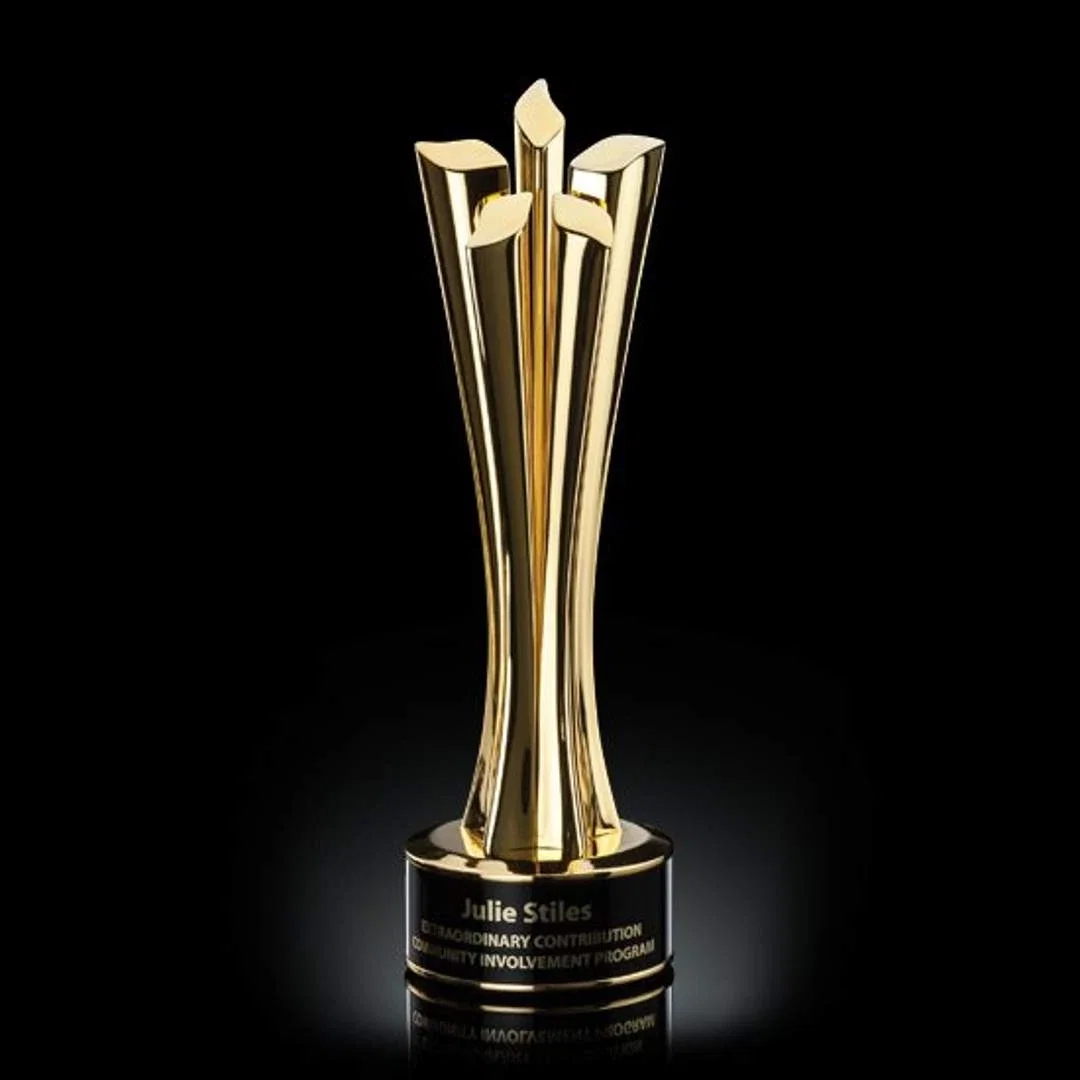 Custom Cast Metal Flame Award With Five Interlocking Rods for corporate award ceremonies