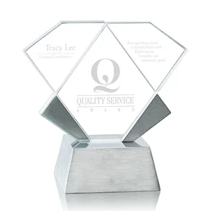 Overlapping Starfire Crystal Wings Award on Solid Aluminum Base