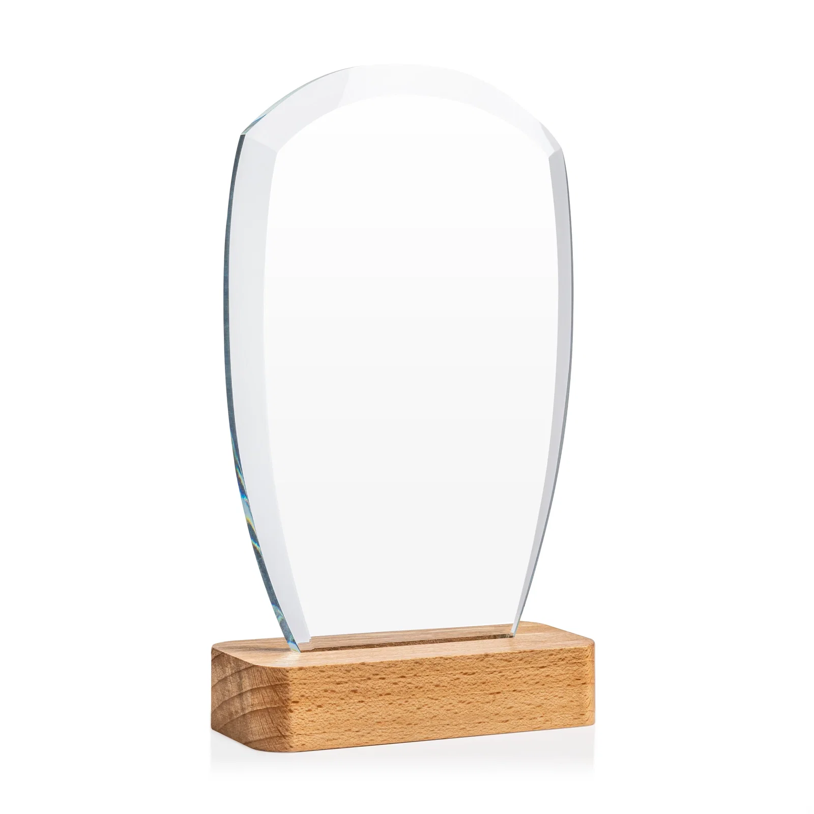 Custom Starfire Crystal Panel Award on Beechwood Base for dealer and partner awards
