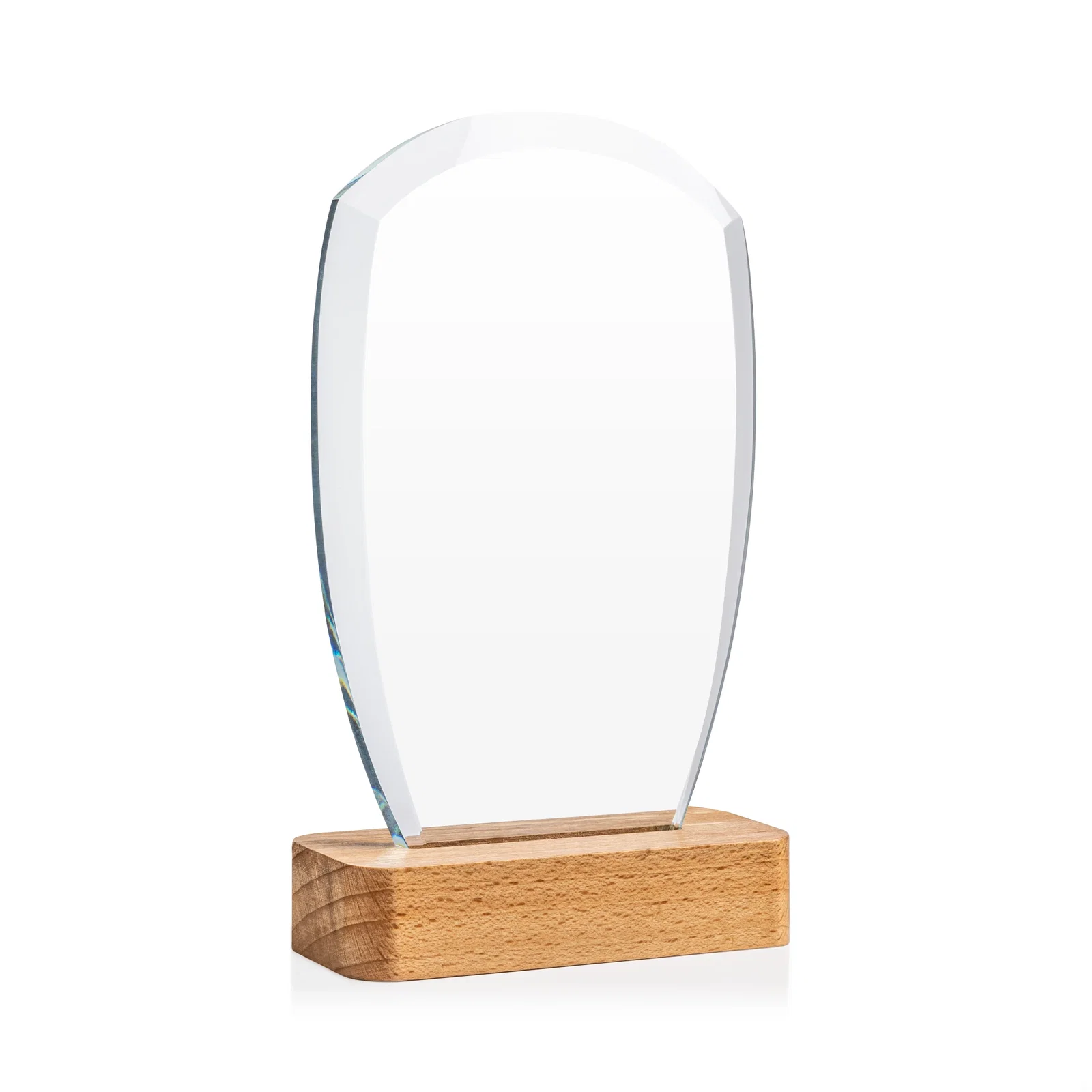 Personalized Starfire Crystal Panel Award on Beechwood Base for employee recognition