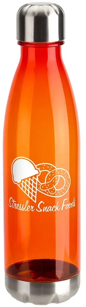 Side profile of the promotional Bayside clear Tritan water bottle with stainless accents