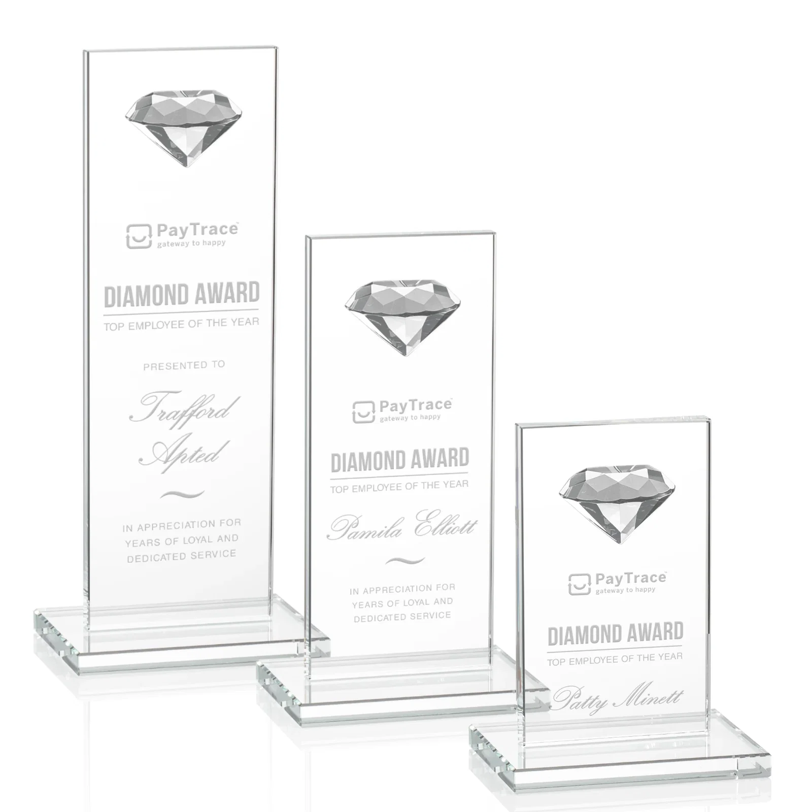 Custom Starfire Crystal Award with Faceted Half-Diamond Ornament on Top for employee recognition