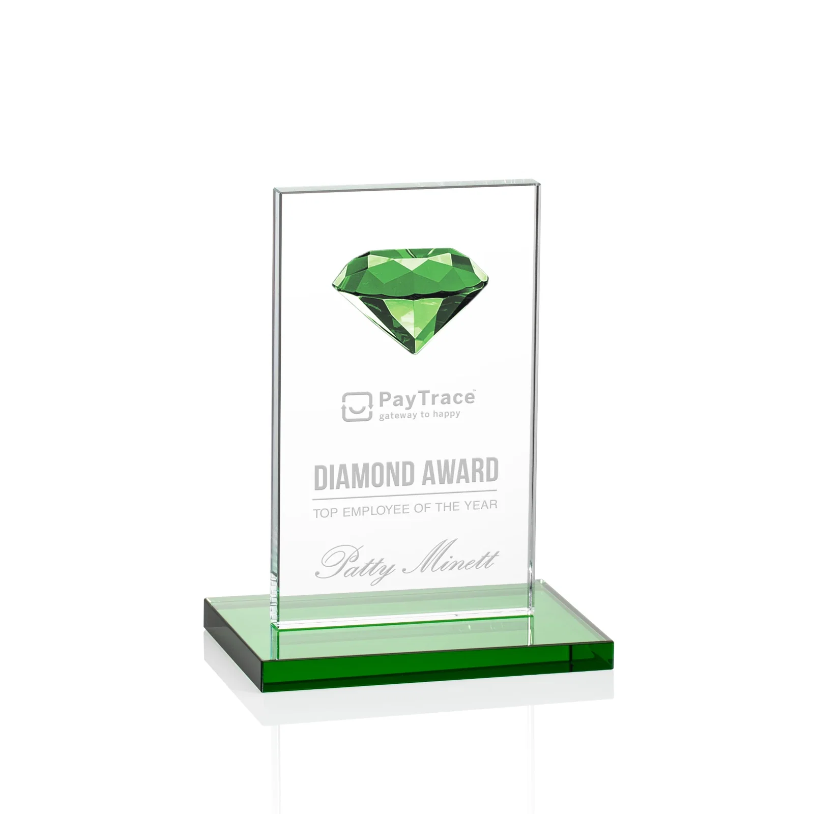 Custom Starfire Crystal Award with Faceted Half-Diamond Ornament on Top for volunteer appreciation