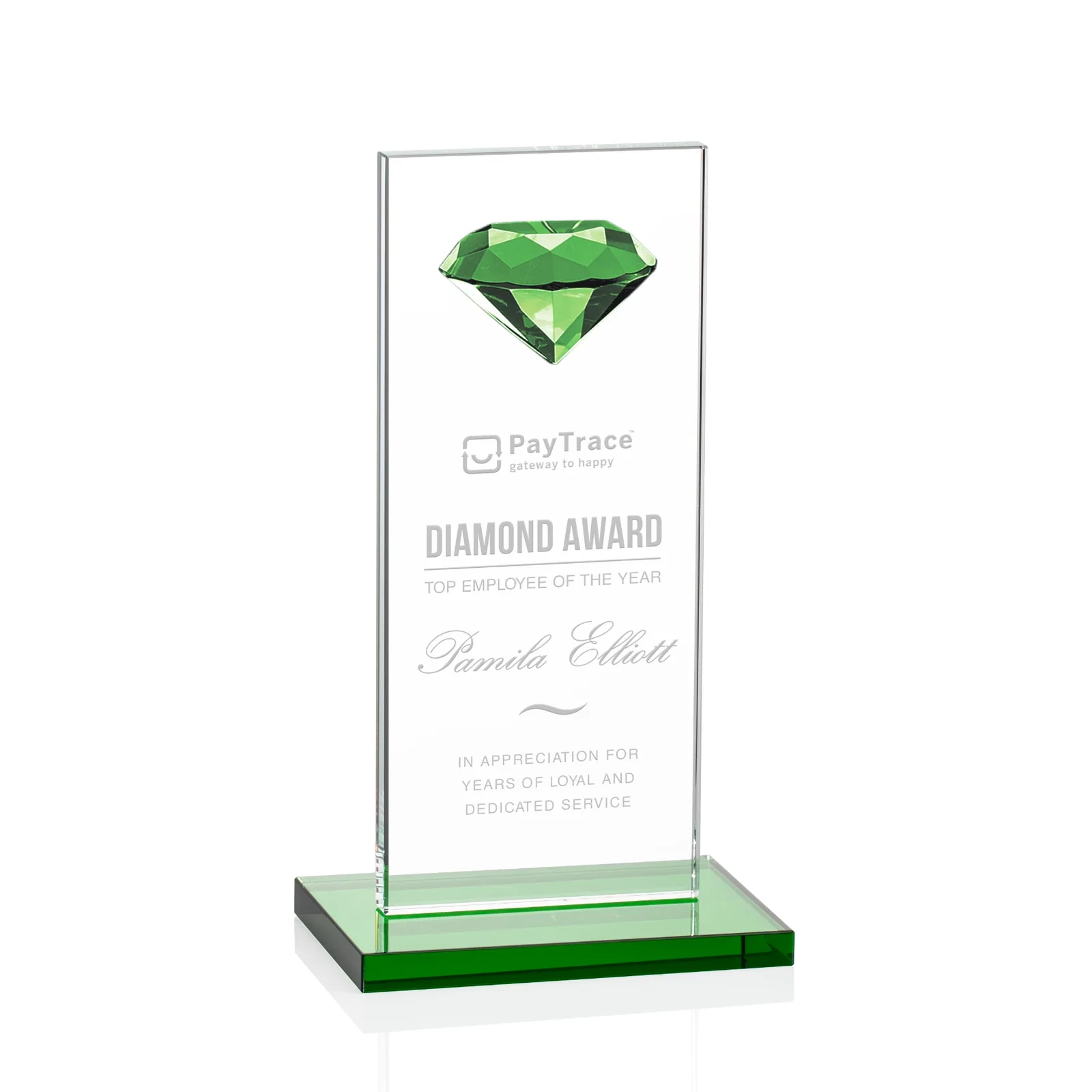 Custom Starfire Crystal Award with Faceted Half-Diamond Ornament on Top for dealer and partner awards