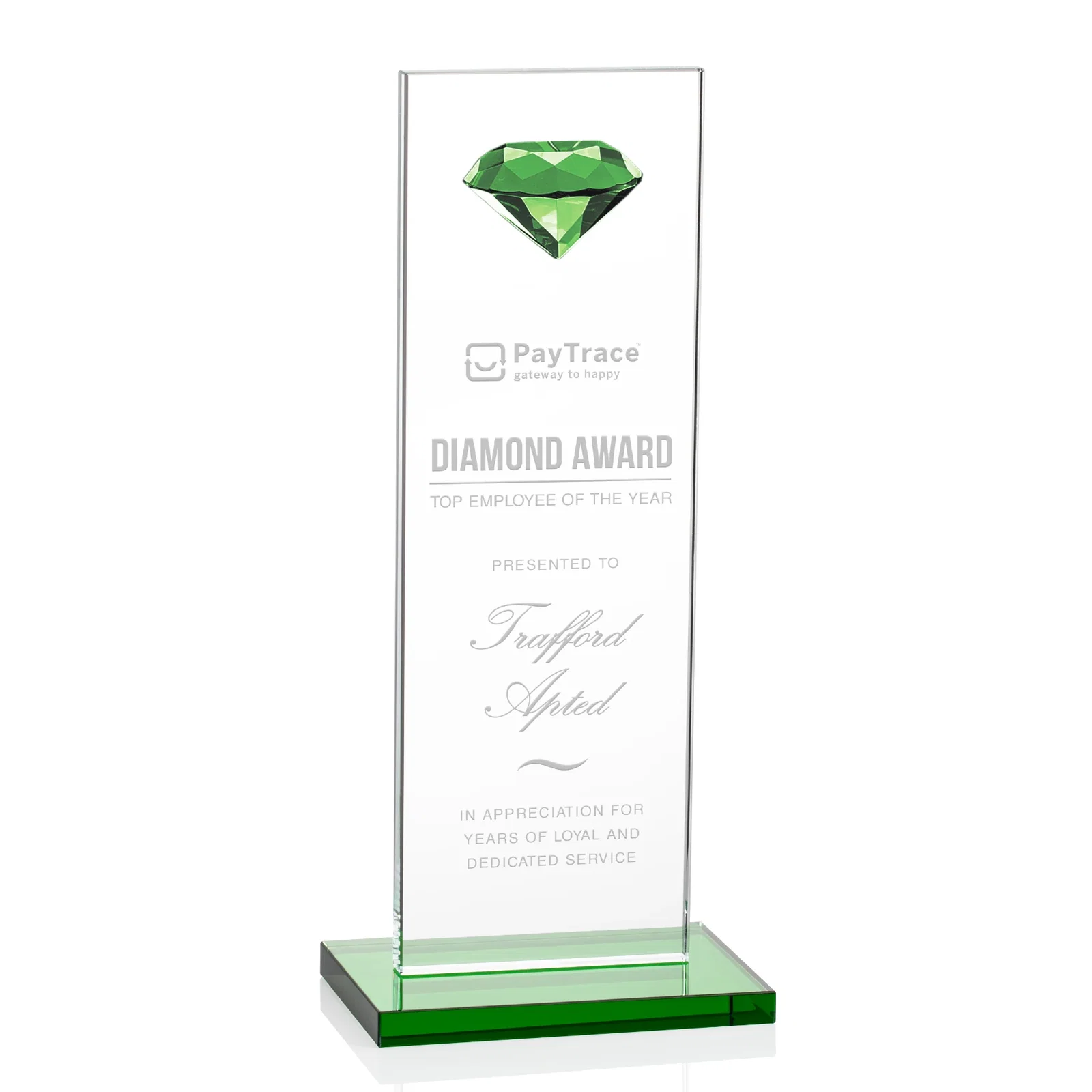 Custom Starfire Crystal Award with Faceted Half-Diamond Ornament on Top for company anniversary events