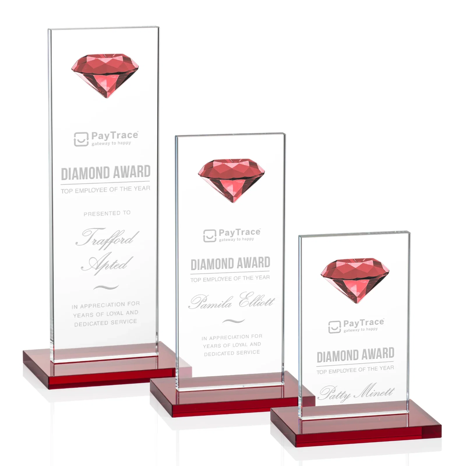 Personalized Starfire Crystal Award with Faceted Half-Diamond Ornament on Top for employee recognition