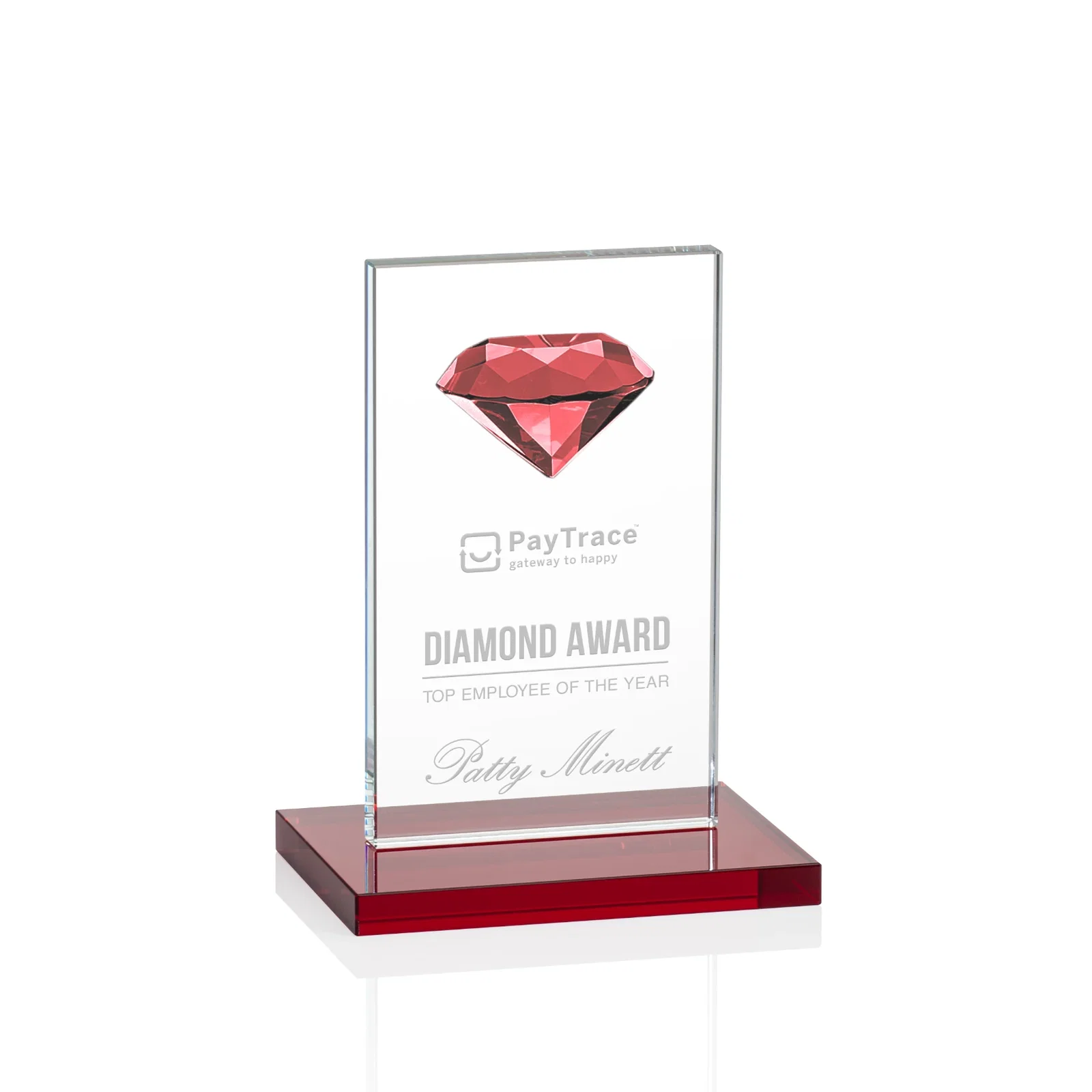 Personalized Starfire Crystal Award with Faceted Half-Diamond Ornament on Top for corporate award ceremonies