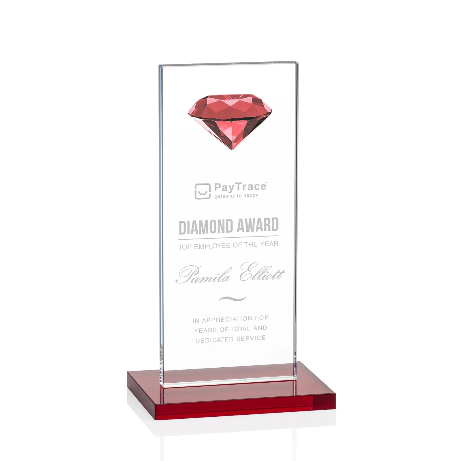 Personalized Starfire Crystal Award with Faceted Half-Diamond Ornament on Top for service anniversary gifts
