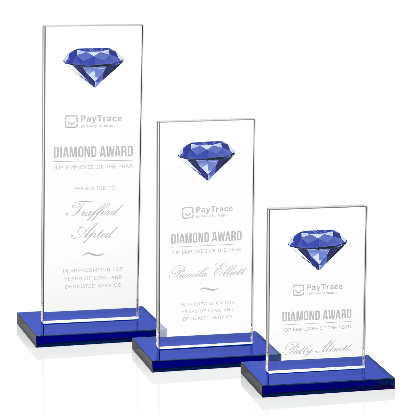 Personalized Starfire Crystal Award with Faceted Half-Diamond Ornament on Top for retirement presentations