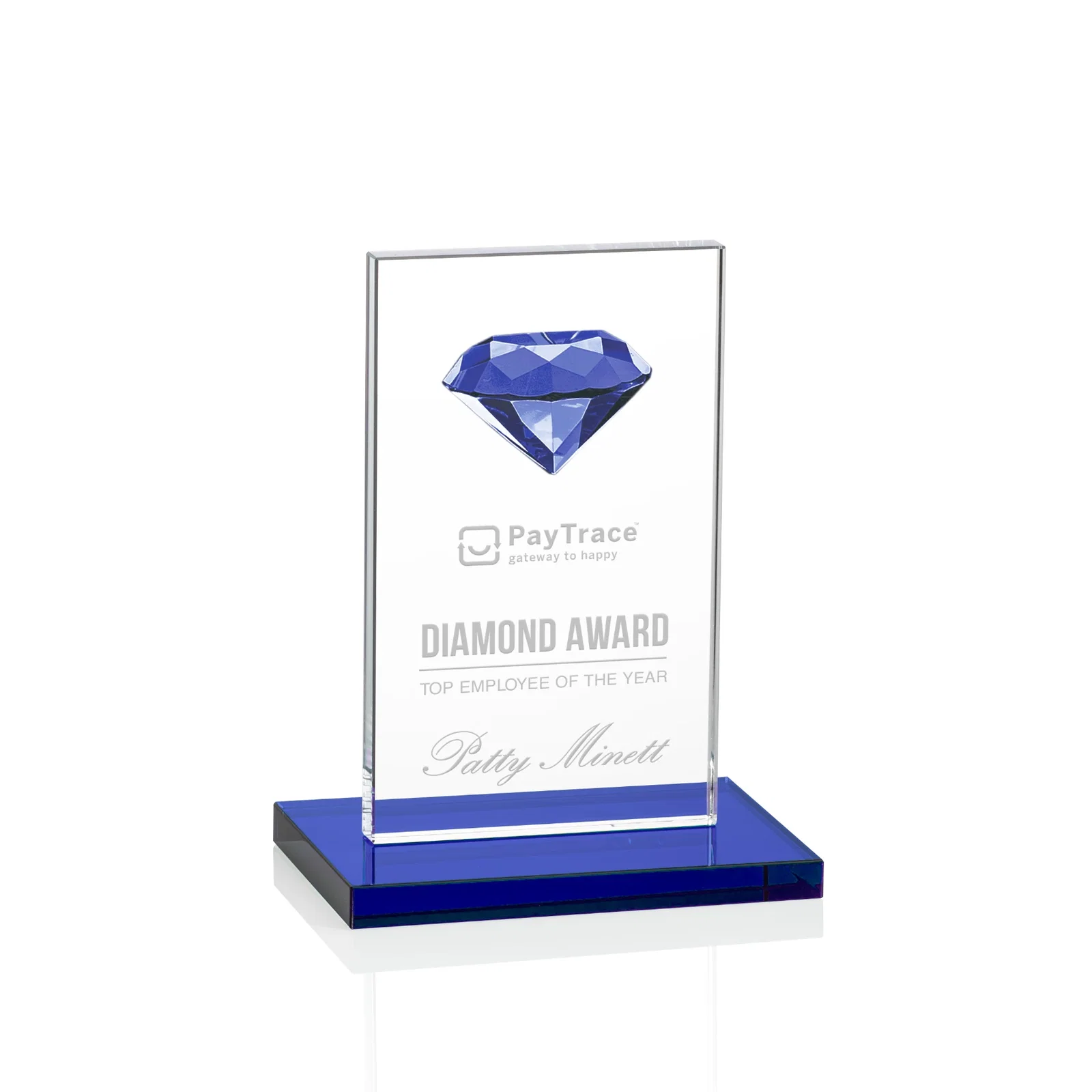 Personalized Starfire Crystal Award with Faceted Half-Diamond Ornament on Top for team milestone celebrations