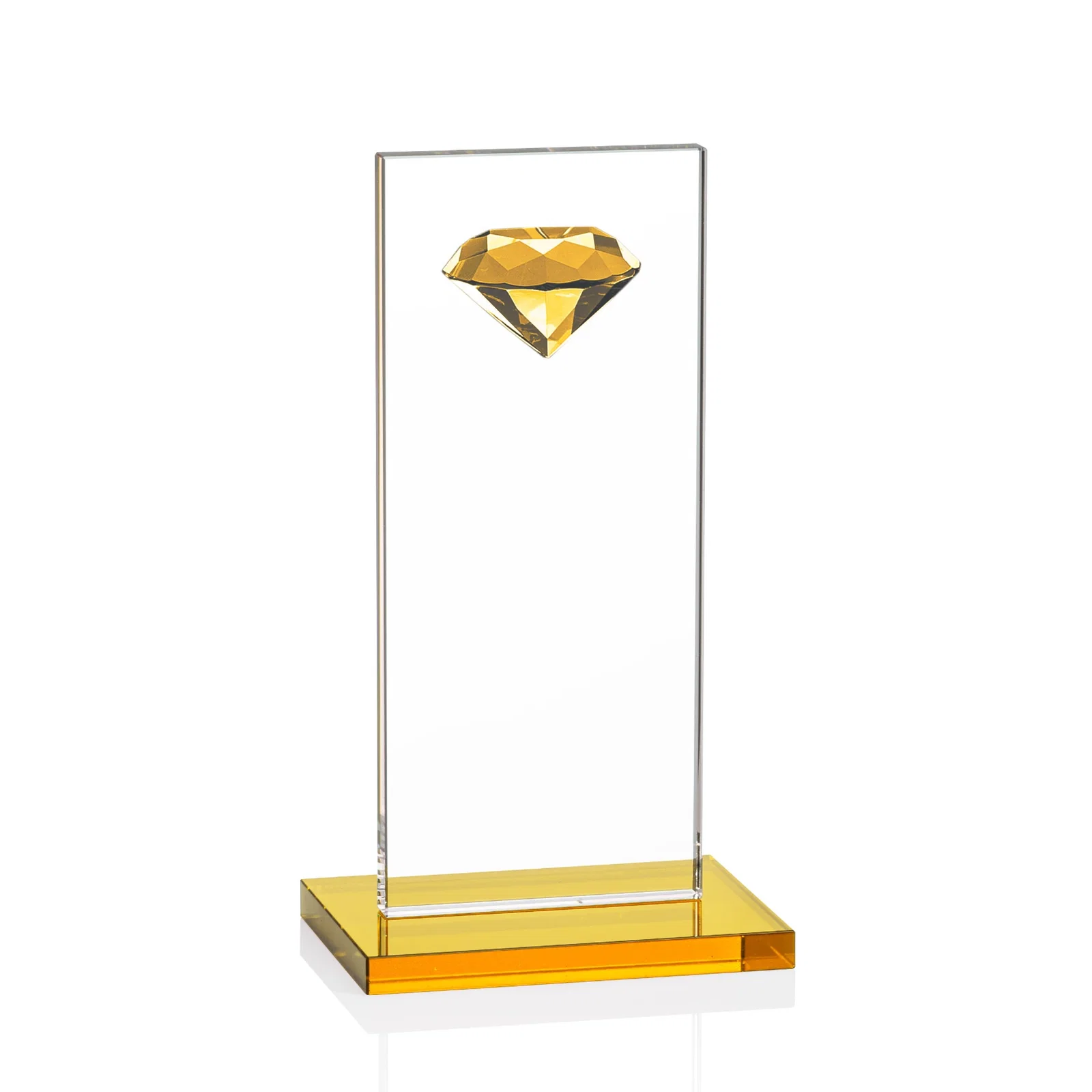 Promotional Starfire Crystal Award with Faceted Half-Diamond Ornament on Top for employee recognition