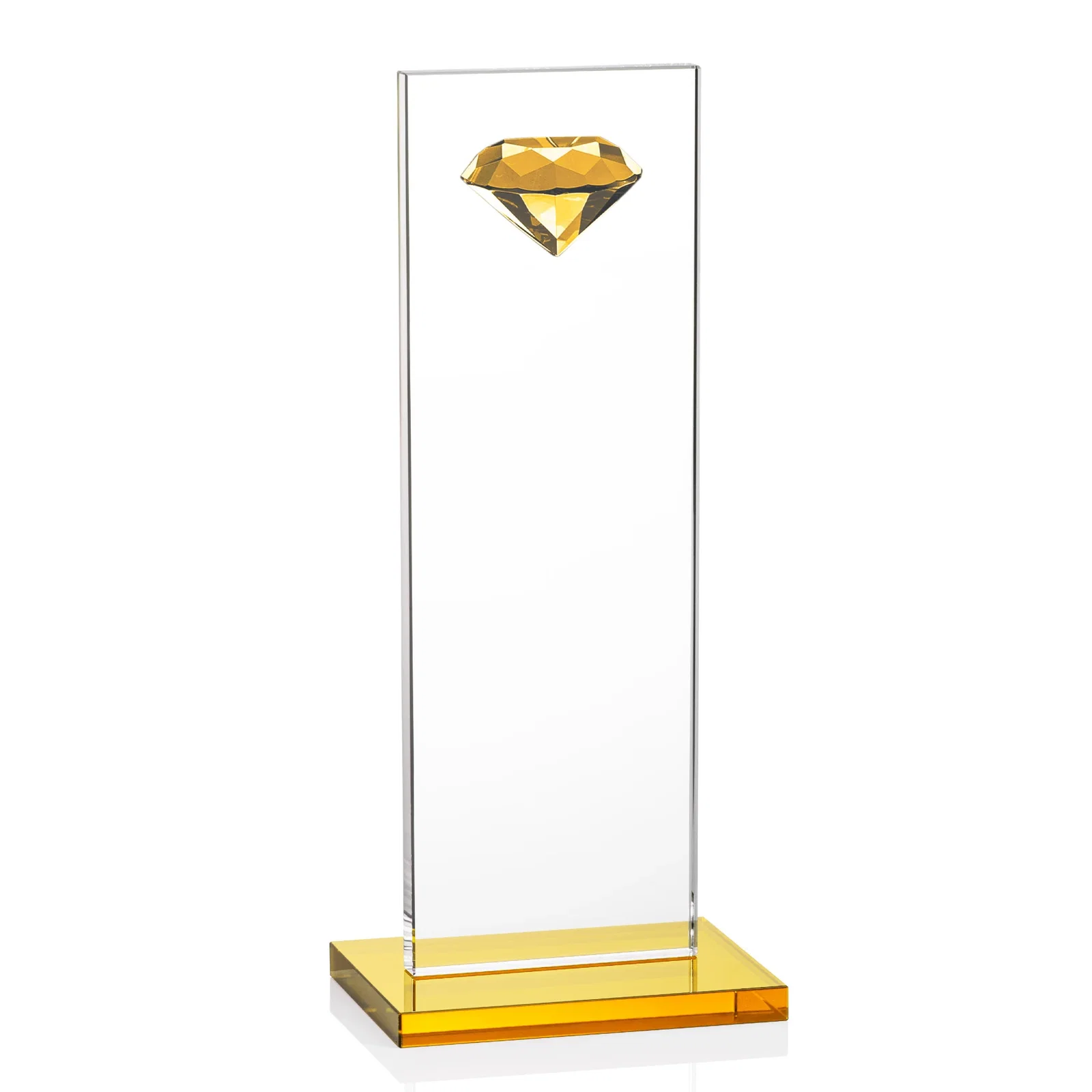 Promotional Starfire Crystal Award with Faceted Half-Diamond Ornament on Top for corporate award ceremonies