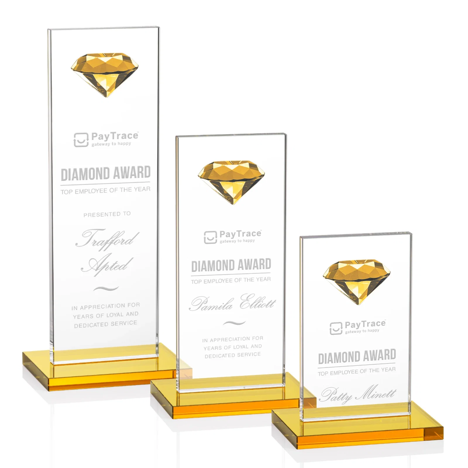 Custom Starfire Crystal Award with Faceted Half-Diamond Ornament on Top for retirement presentations
