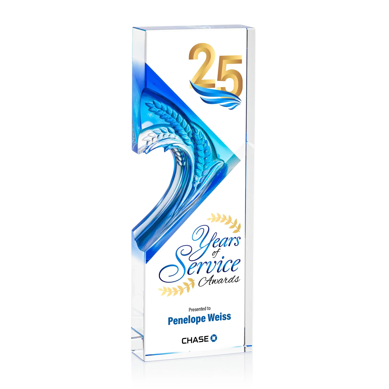 Custom Optical Crystal Rectangle Award With Wreath Cutout, awards for service anniversary gifts