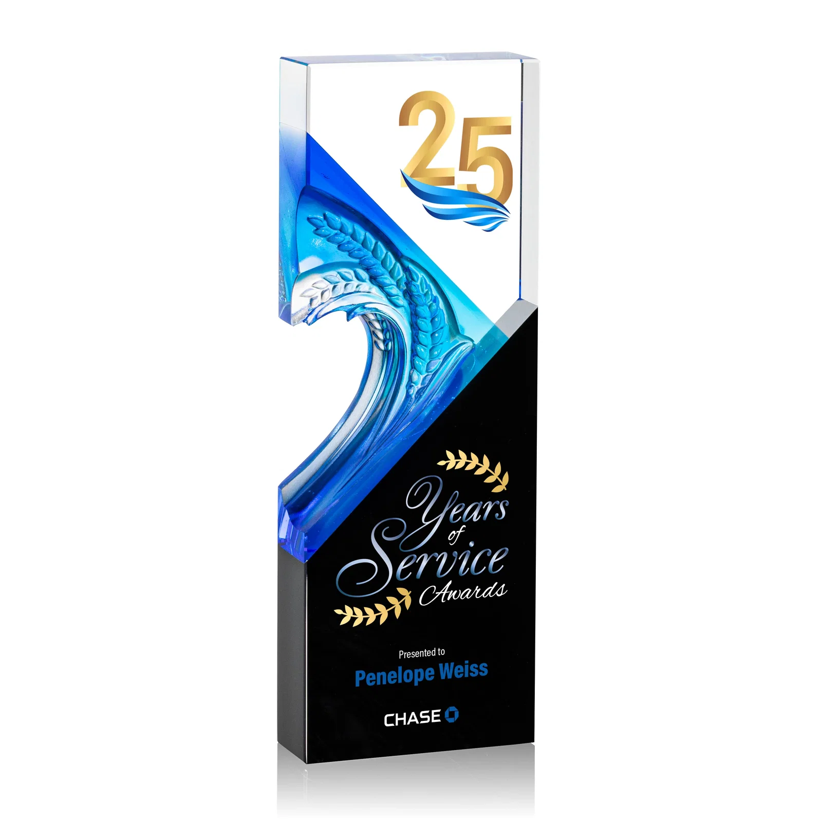 Custom Optical Crystal Rectangle Award With Wreath Cutout, awards for team milestone celebrations