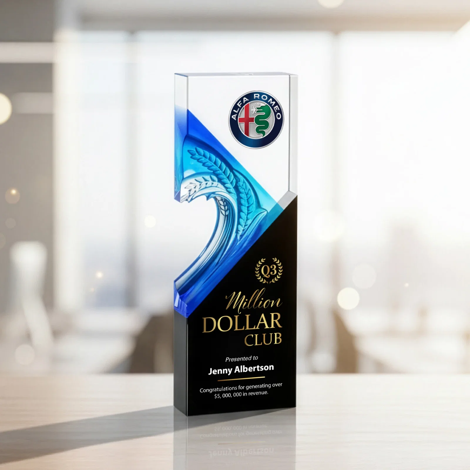 Custom Optical Crystal Rectangle Award With Wreath Cutout, awards for donor appreciation