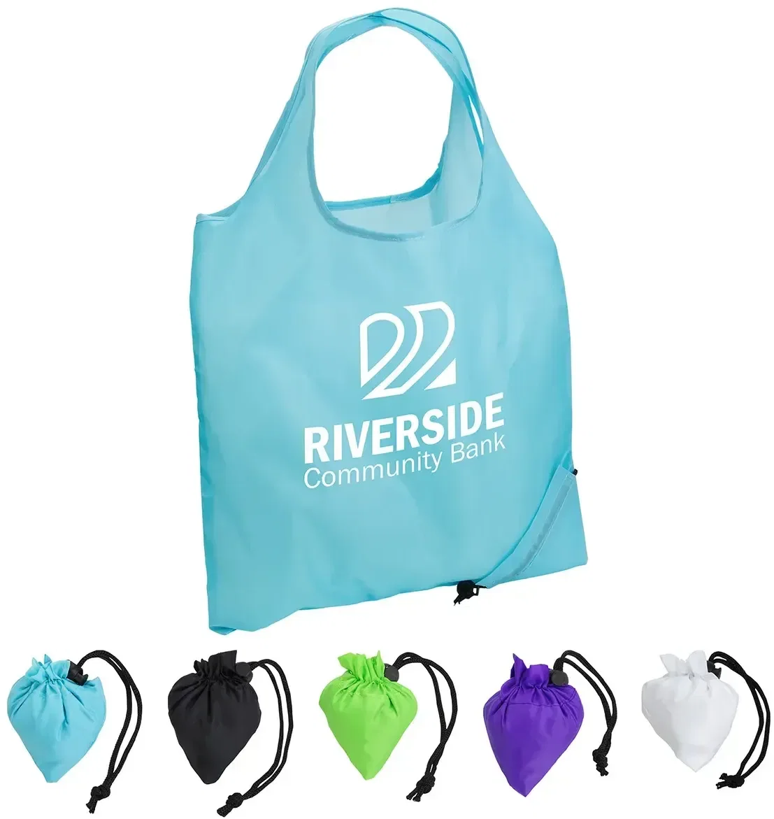 Custom Bazaar RPET Folding Reusable Tote Bag, branded recycled-PET grocery tote, front view with open main compartment