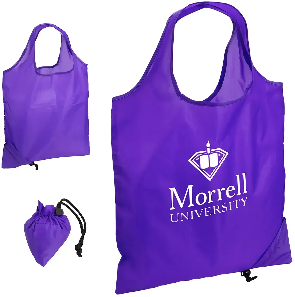 Custom Bazaar RPET Folding Tote Bag folded into its pouch, logo-ready recycled-PET bag that stows away when not in use