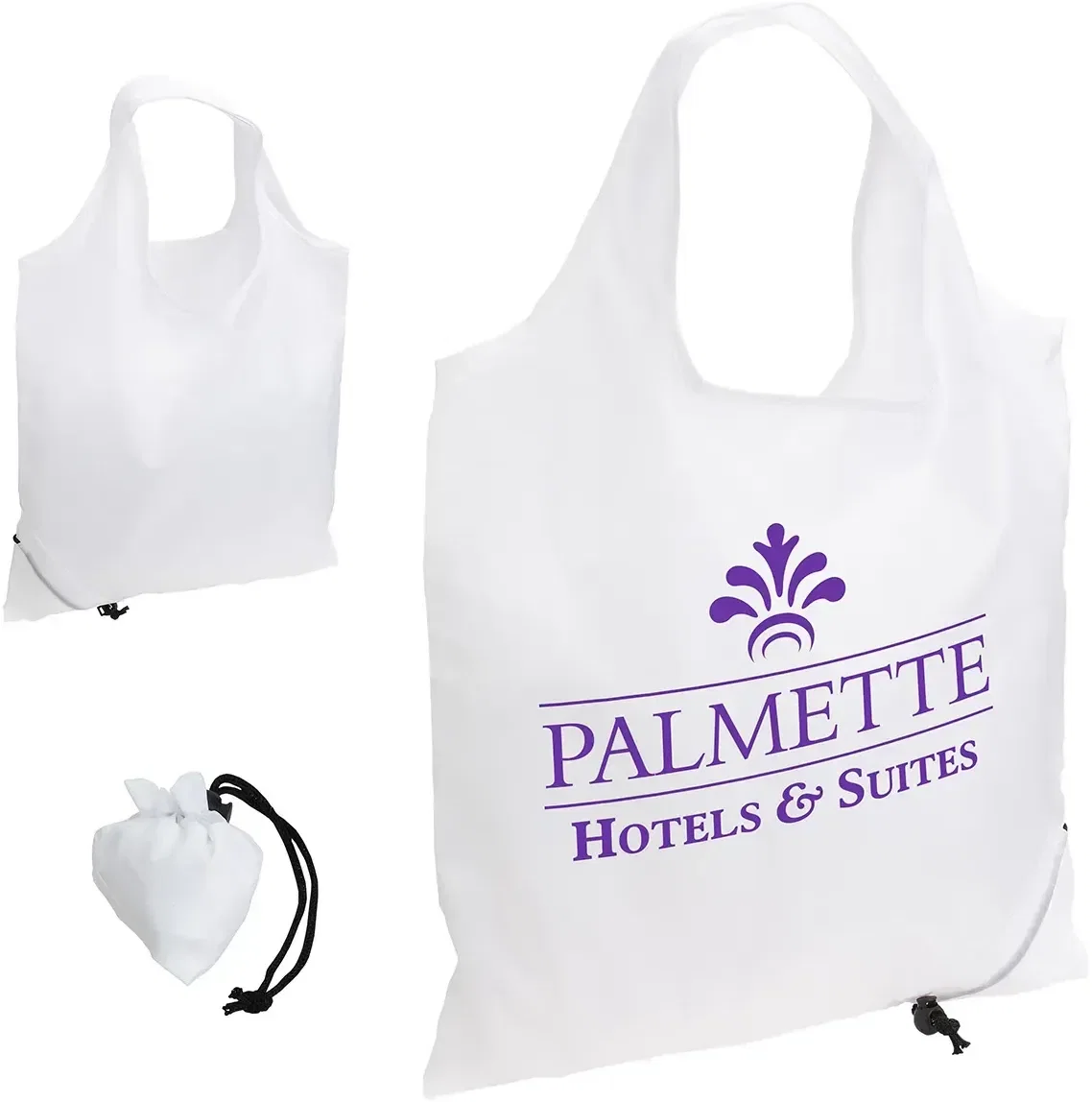 Promotional Bazaar RPET Folding Tote Bag back view, branded recycled-PET grocery bag with carry handles