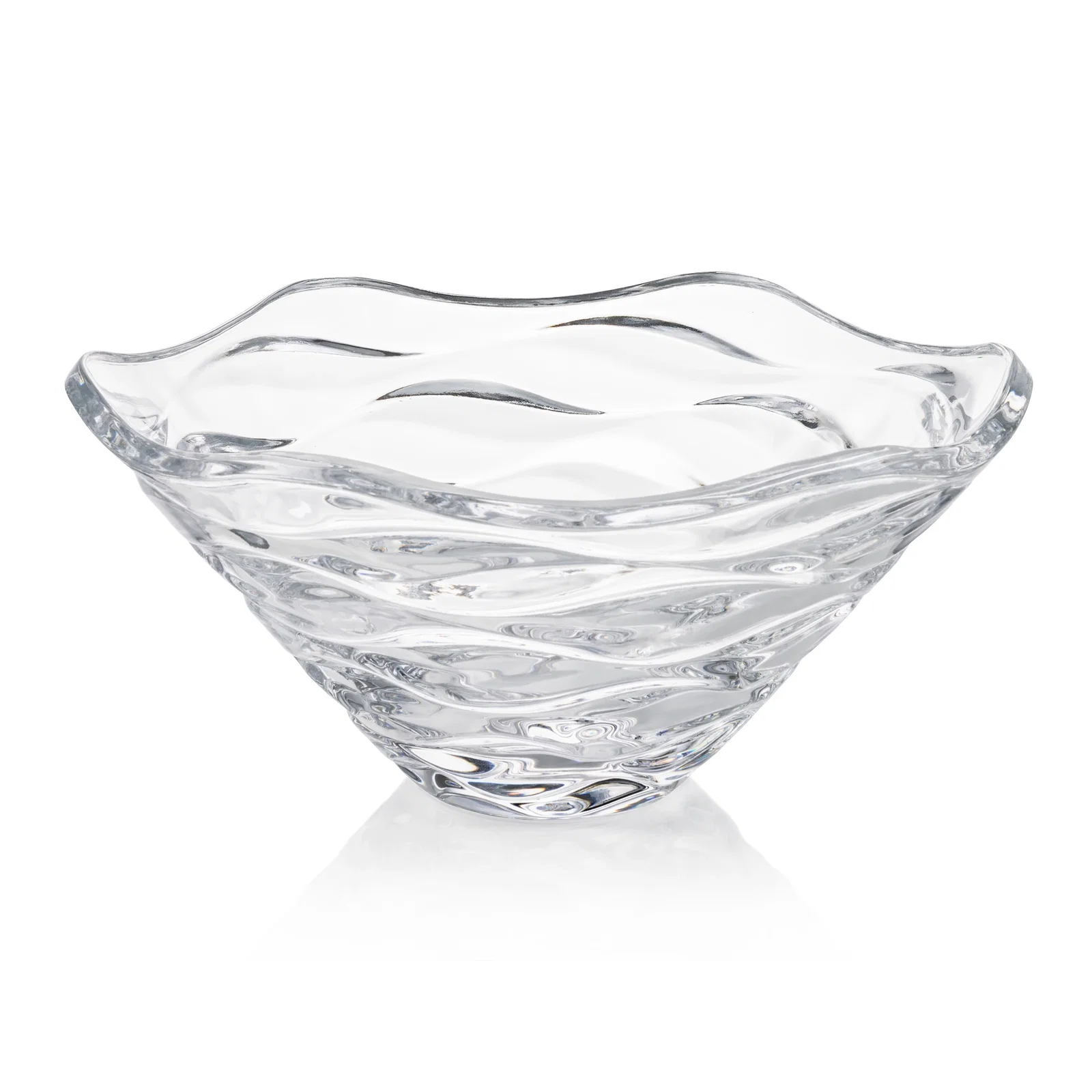 Custom Glass Bowl Award with Radiating Cuts and Wave Rim, crystal vase for employee recognition