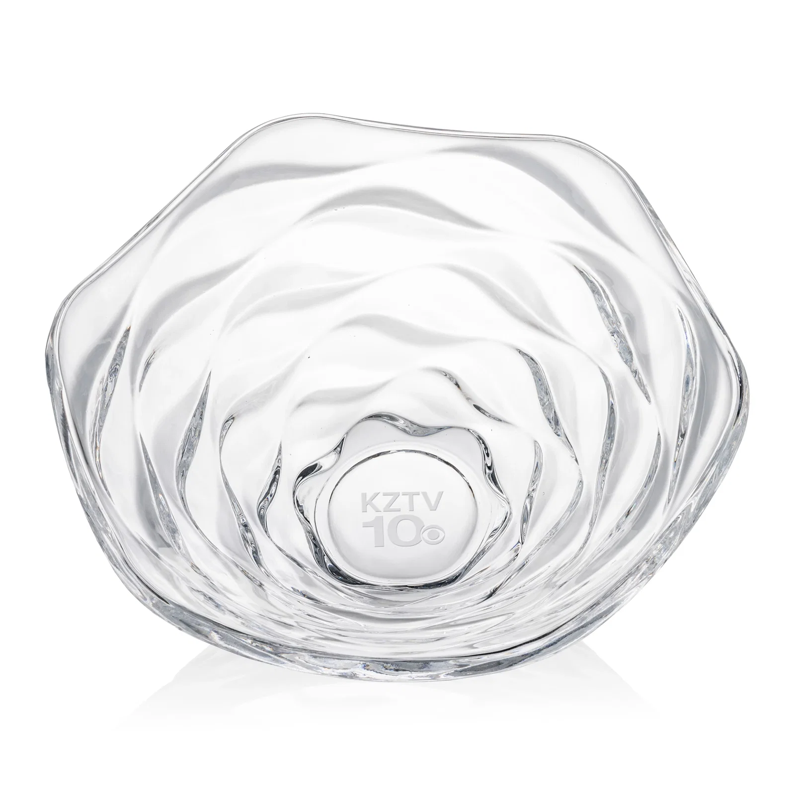 Custom Glass Bowl Award with Radiating Cuts and Wave Rim, crystal vase for corporate award ceremonies