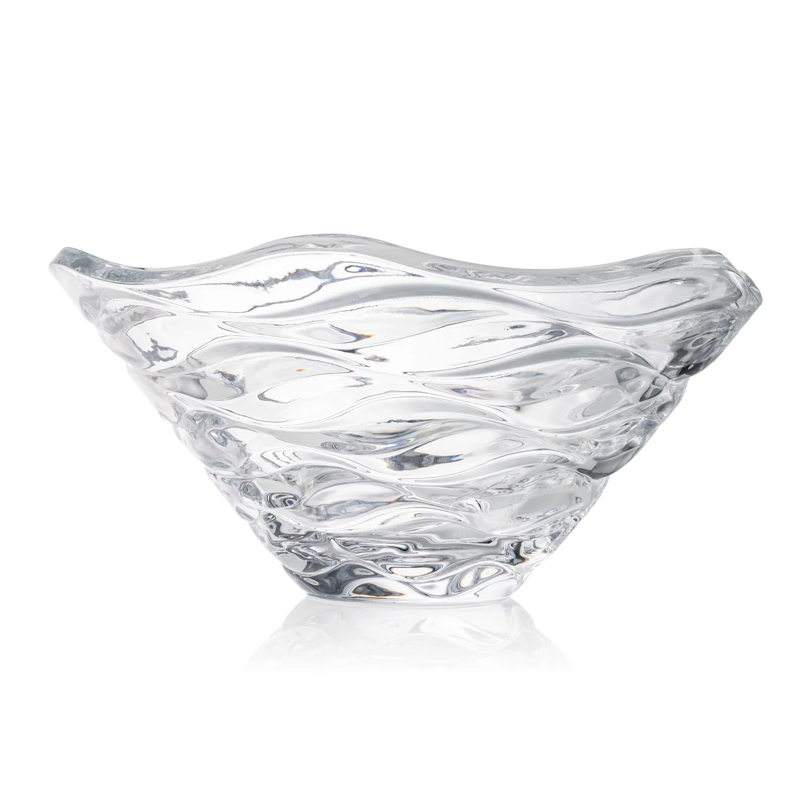 Custom Glass Bowl Award with Radiating Cuts and Wave Rim, crystal vase for service anniversary gifts