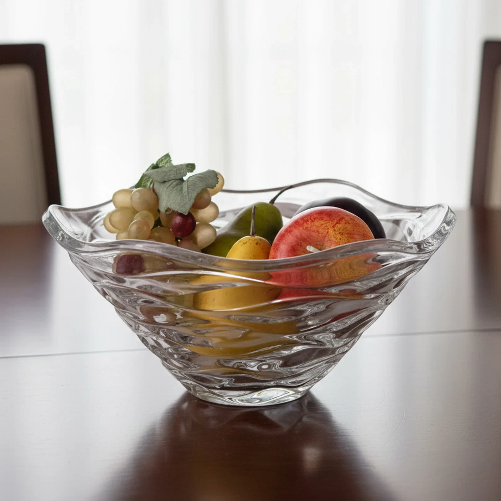 Custom Glass Bowl Award with Radiating Cuts and Wave Rim, crystal vase for sales achievement awards