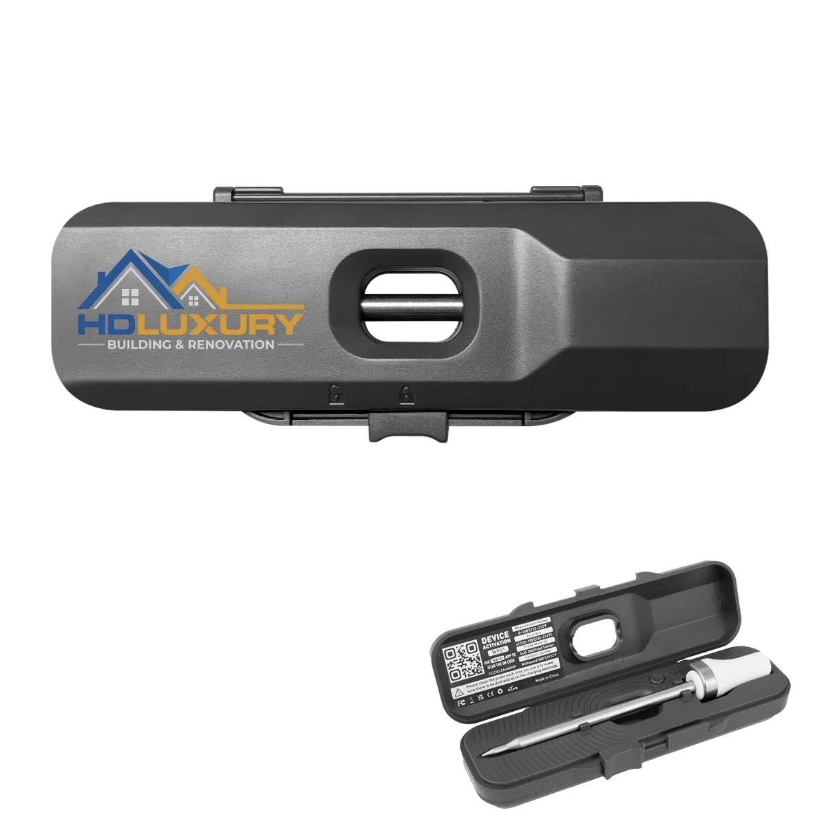 Black digital meat thermometer with a folding probe for grilling