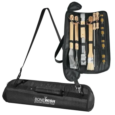 Black barbecue tool set with matching handles