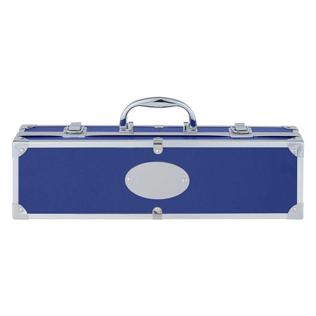 Red carrying case holding the compact grilling kit