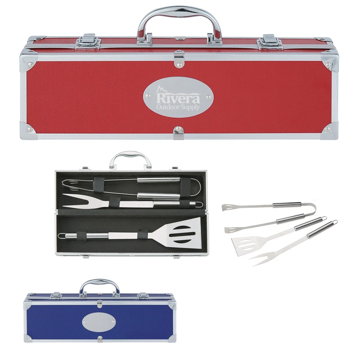 Utensil handles resting inside the fitted foam