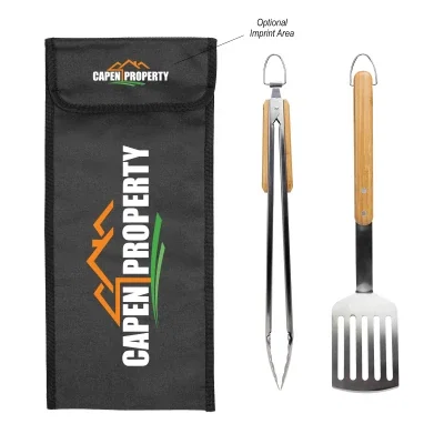 Case opened flat to reveal the grilling utensils inside
