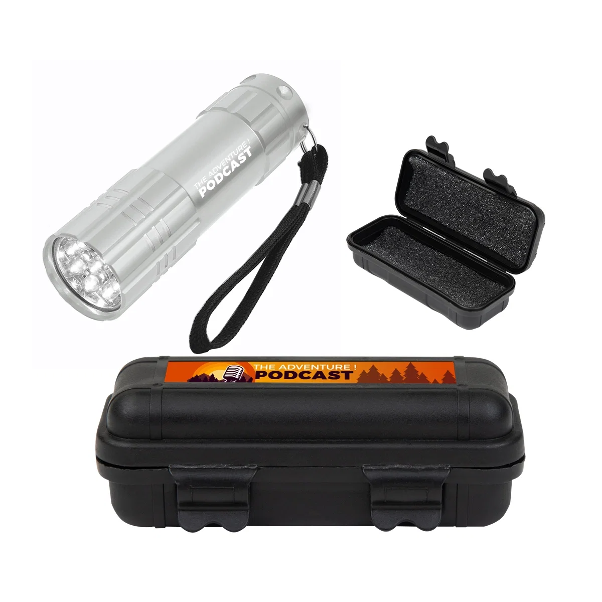 Blue flashlight resting inside its fitted case