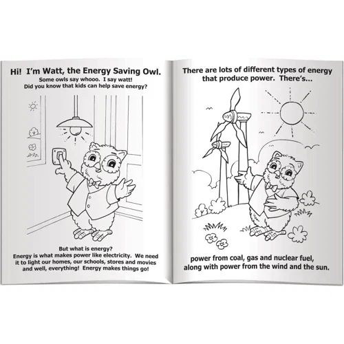 Pack of 4 non-toxic Fun Pak crayons included with Watt energy saving owl coloring book