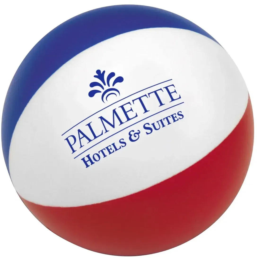 Custom beach ball-shaped promotional stress reliever squeeze toy for branded summer event giveaways