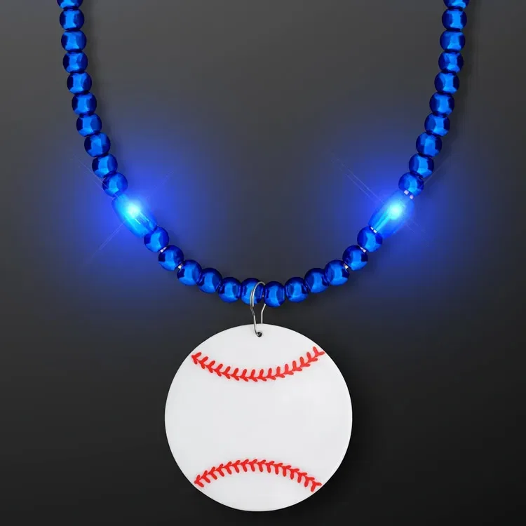Bead Necklace with Baseball Medallion — view 2