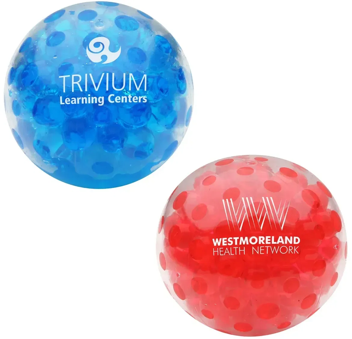 Custom Bead Squeeze Gel Stress Ball, clear promotional squeeze ball with colorful gel beads front view