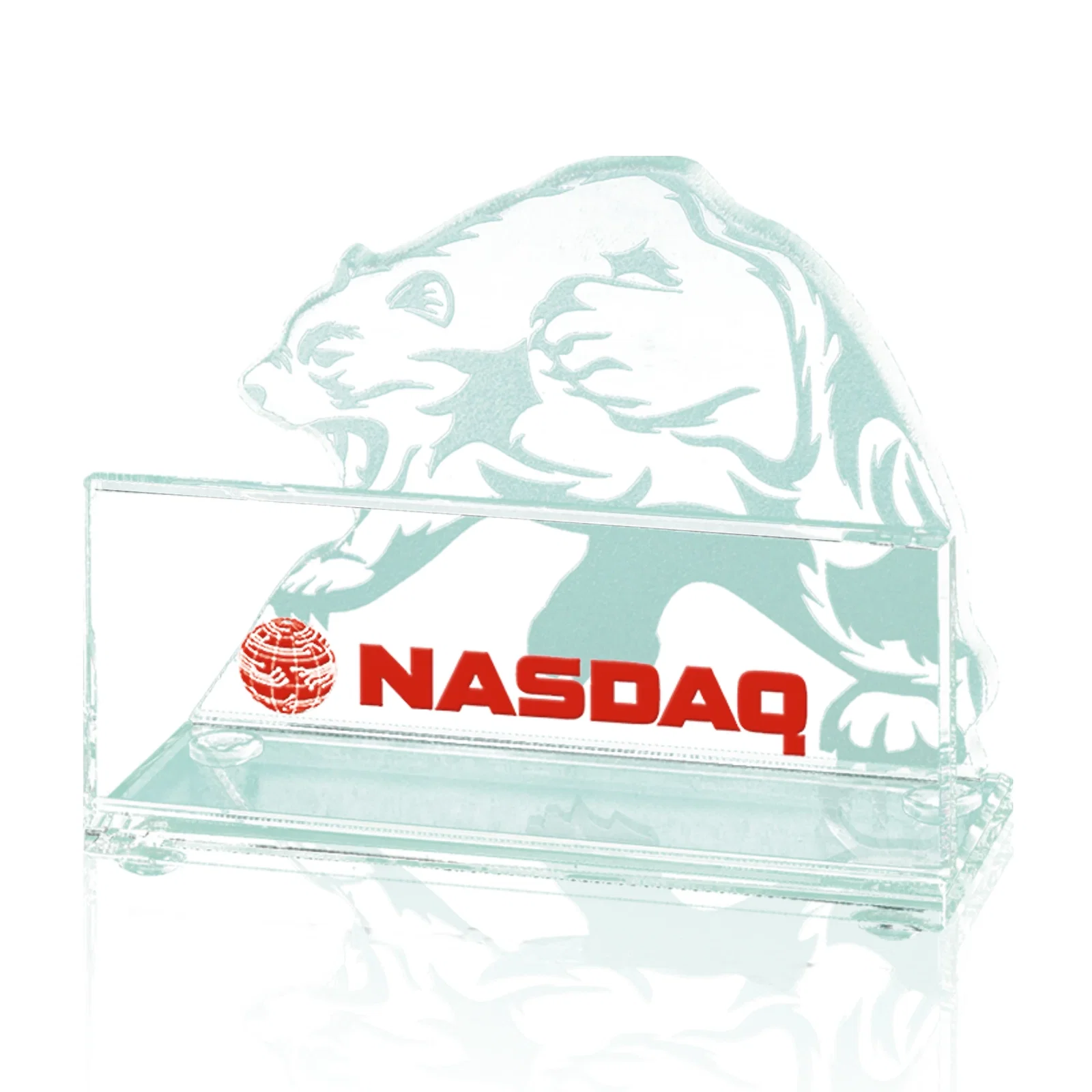 Custom Jade Glass Business Card Holder With Etched Bear, certificate frames for employee recognition