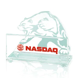 Jade Glass Business Card Holder With Etched Bear