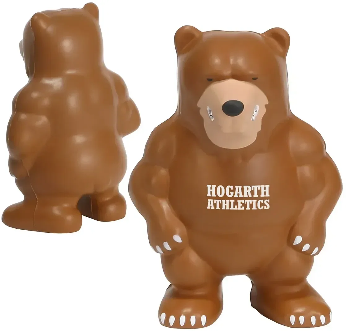 Custom Bear Mascot Stress Reliever, promotional bear-mascot foam squeeze toy with branded logo space