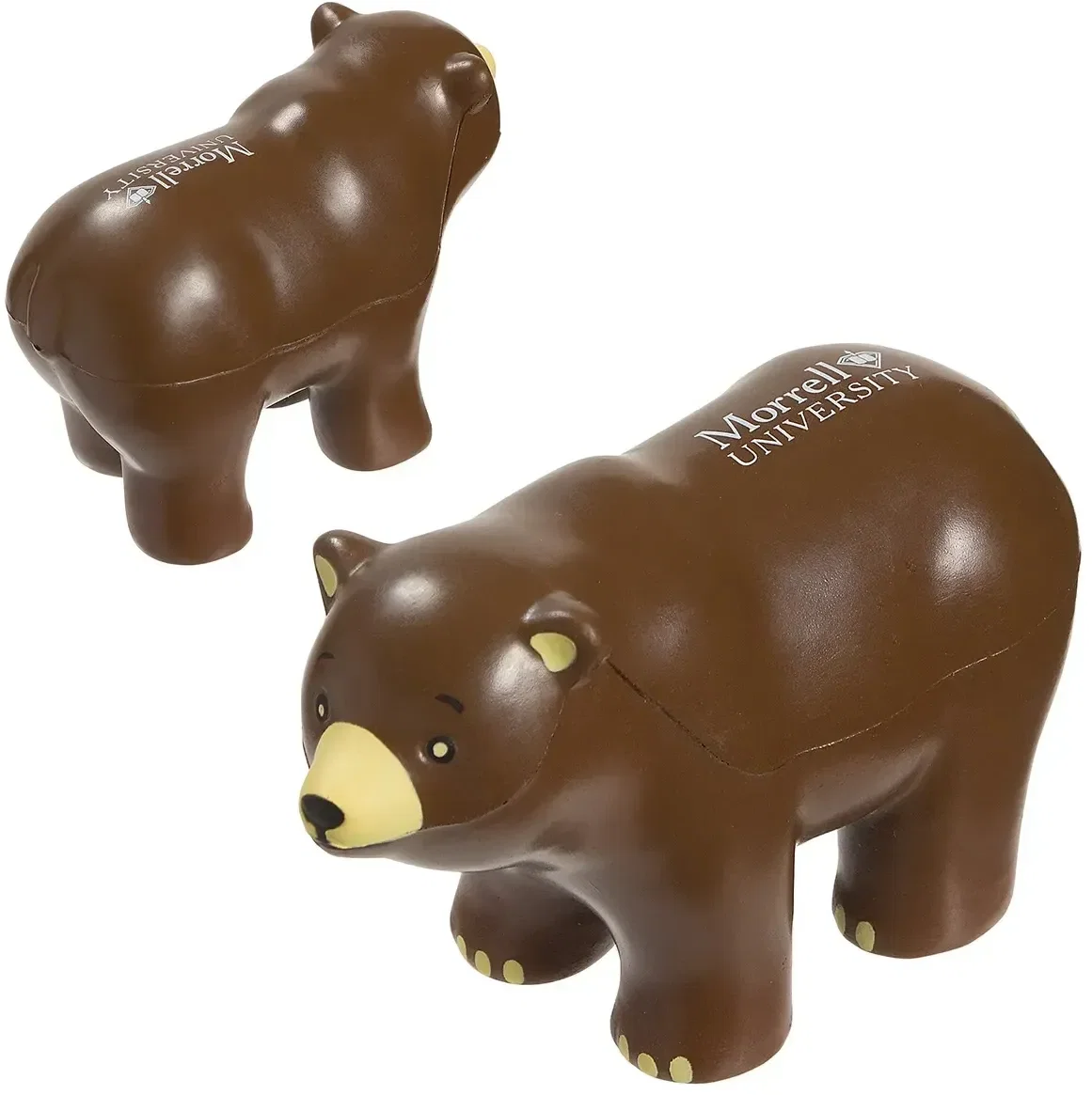 Side profile of the bear custom stress ball showing branded logo imprint area