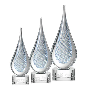 Blue and White Glass Teardrop Award With Crossing Stringers