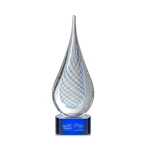 Blue and White Glass Teardrop Award With Crossing Stringers