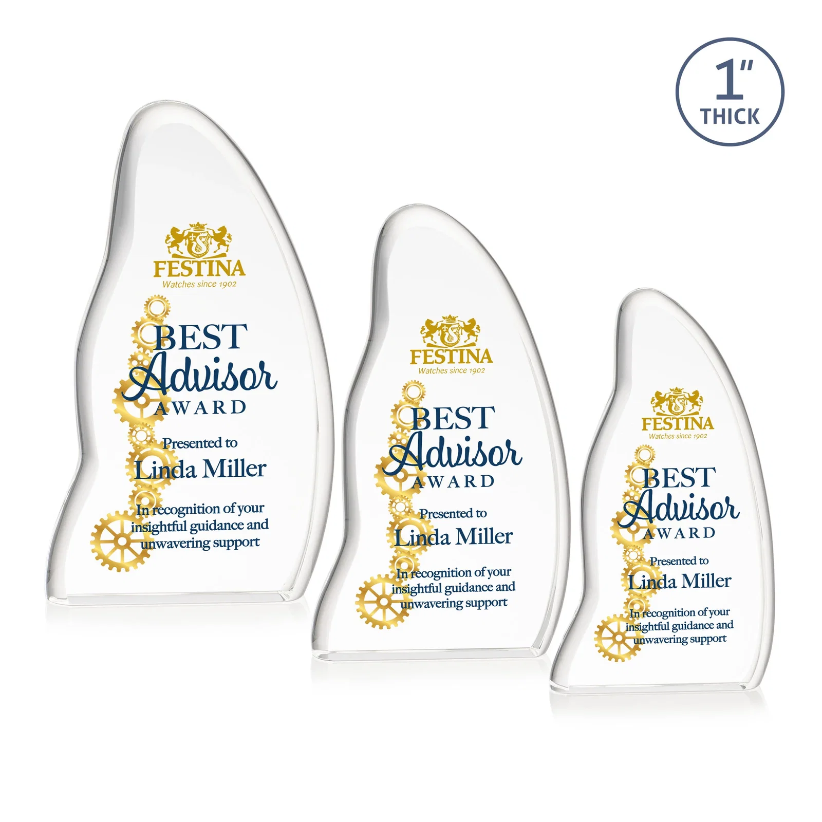Custom Optical Crystal Award with a Waved Edge, awards for retirement presentations