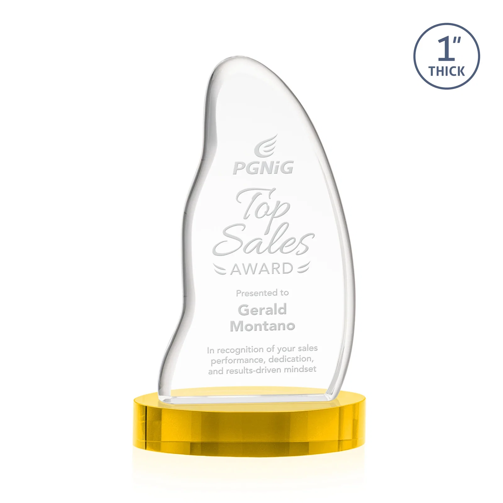 Custom Optical Crystal Arch Award with Waved Edge on Oval Base, awards for company anniversary events