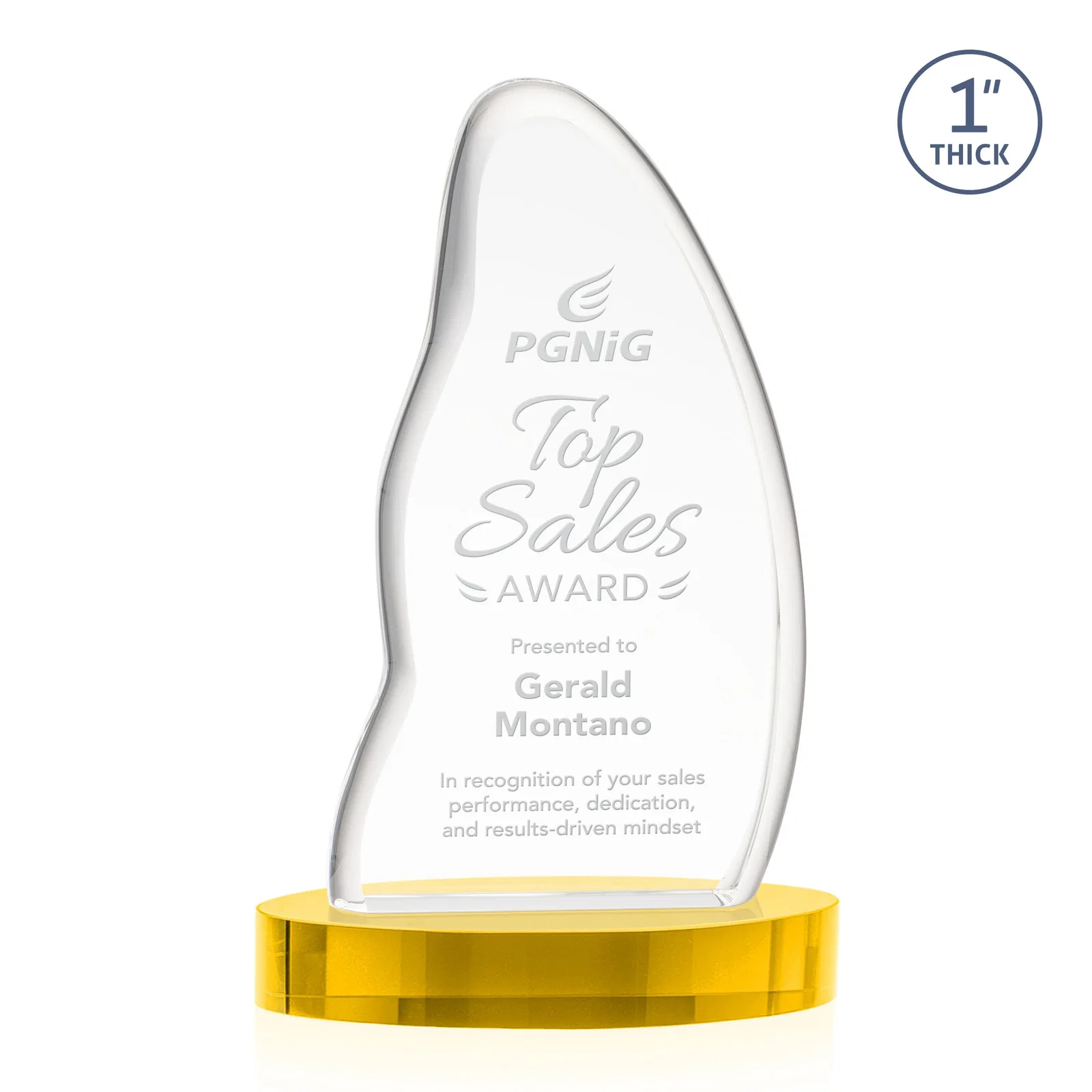 Personalized Optical Crystal Arch Award with Waved Edge on Oval Base, awards for employee recognition